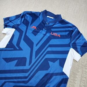 J Lindeberg Blade Collar Polo Men L Team USA Emeric Shirt AOP Golf Performance